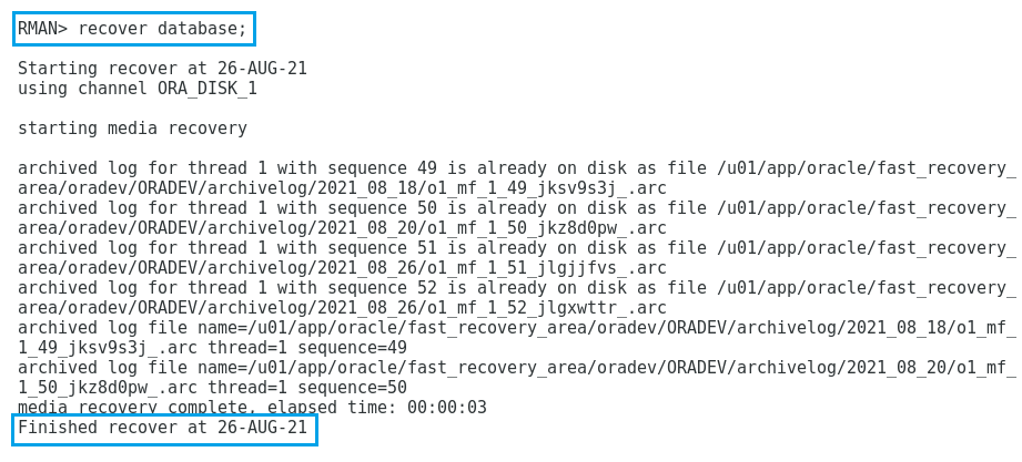 Recovering database